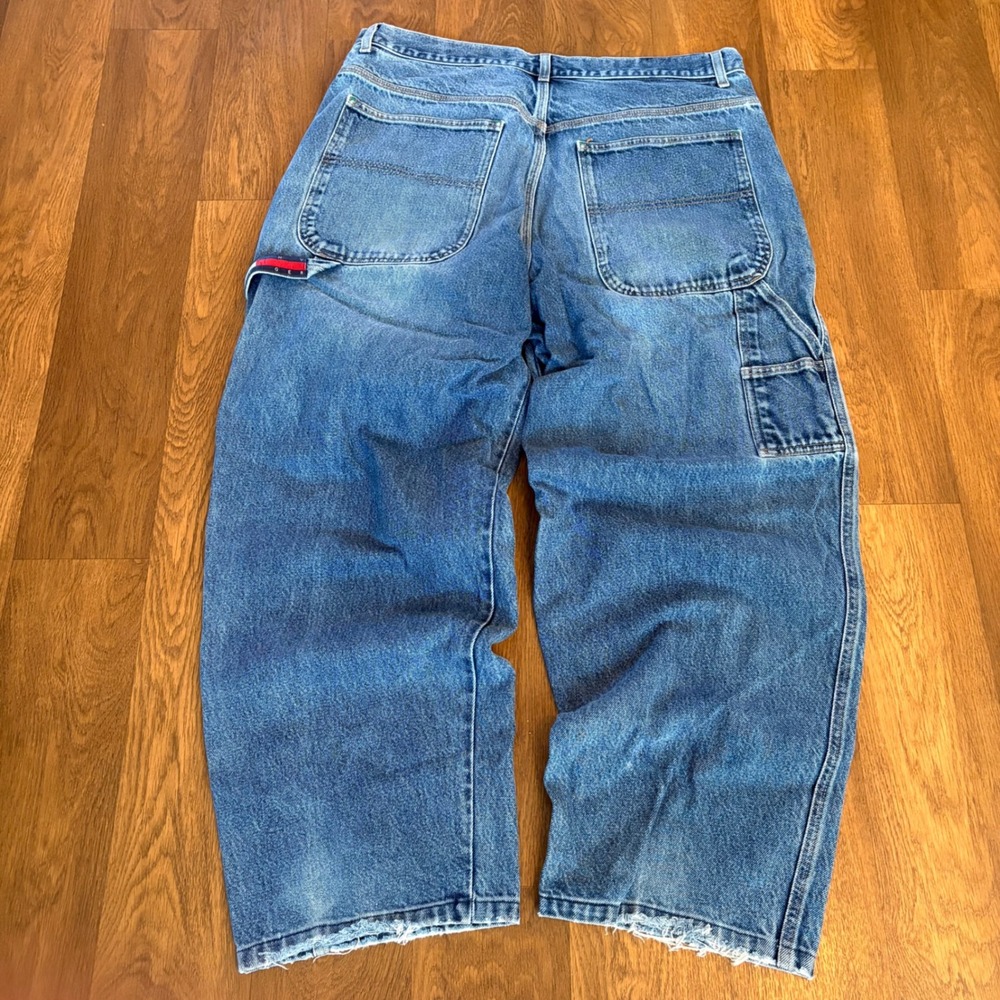 Vintage 90's Tommy Hilifiger Flag Light Wash Baggy Skater Faded Carpentar Jeans